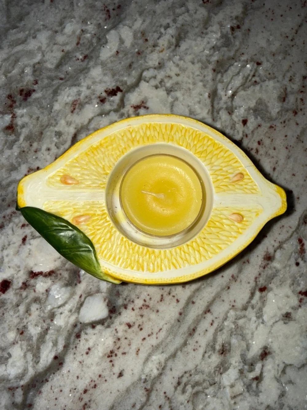 PartyLite Lemon Tealight Candle Holder with Green Leaf Accent - Picture 3 of 8
